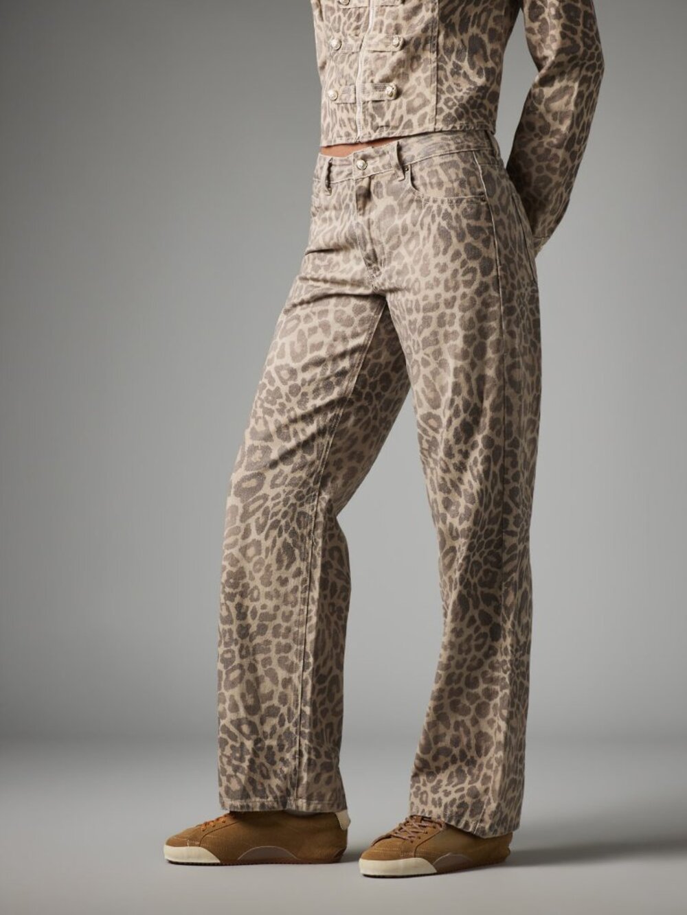 Multicolor Casual Women's Leopard Print Straight Leg Mid Rise Denim Jeans - Picture 6 of 6